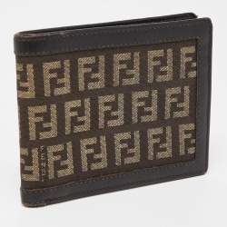 Pre Owned Fendi Brown/Beige Zucchino Canvas and Leather Bifold Wallet