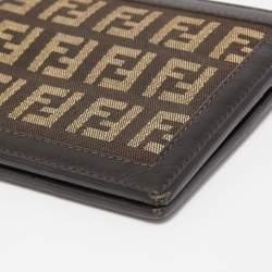 Pre Owned Fendi Brown/Beige Zucchino Canvas and Leather Bifold Wallet