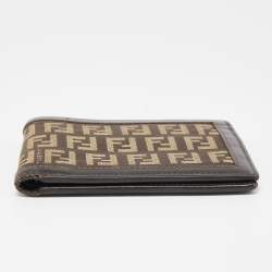 Pre Owned Fendi Brown/Beige Zucchino Canvas and Leather Bifold Wallet