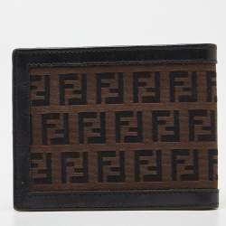 Pre Owned Fendi Brown Zucchino Canvas and Leather Bifold Wallet