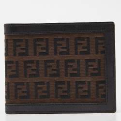 Pre Owned Fendi Brown Zucchino Canvas and Leather Bifold Wallet
