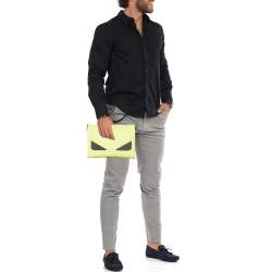 Pre Owned Fendi Yellow/Black Leather Monster Eyes Zip Pouch