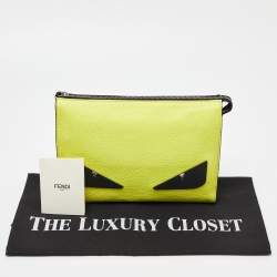 Pre Owned Fendi Yellow/Black Leather Monster Eyes Zip Pouch