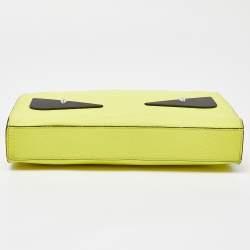 Pre Owned Fendi Yellow/Black Leather Monster Eyes Zip Pouch
