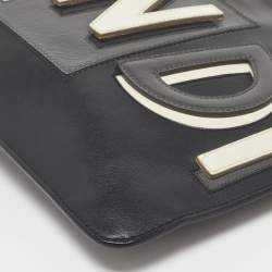 Pre Owned Fendi Black Leather Vocabulary 3D Logo Zip Pouch