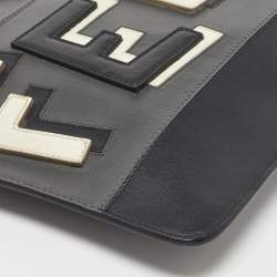 Pre Owned Fendi Black Leather Vocabulary 3D Logo Zip Pouch