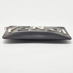 Pre Owned Fendi Black Leather Vocabulary 3D Logo Zip Pouch