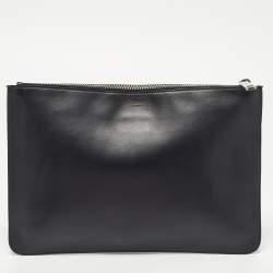 Pre Owned Fendi Black Leather Vocabulary 3D Logo Zip Pouch