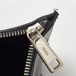Pre Owned Fendi Black Leather Vocabulary 3D Logo Zip Pouch