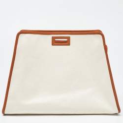 مملوكة مسبقًا Fendi Off White/Tan Coated Canvas and Leather Medium Peekaboo Defender Pouch