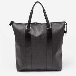 Fendi Black Zucca Coated Canvas and Leather Large Vertical Tote