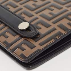 Fendi Black/Tobacco Zucca Embossed Leather Zip Pouch