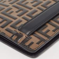 Fendi Black/Tobacco Zucca Embossed Leather Zip Pouch