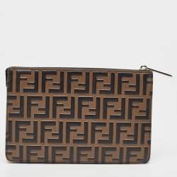Fendi Black/Tobacco Zucca Embossed Leather Zip Pouch