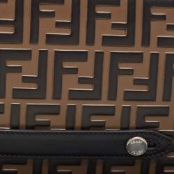Fendi Black/Tobacco Zucca Embossed Leather Zip Pouch