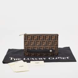Fendi Black/Tobacco Zucca Embossed Leather Zip Pouch