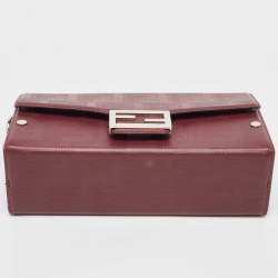 Fendi Burgundy Shadow Leather Soft Trunk Baguette Bag