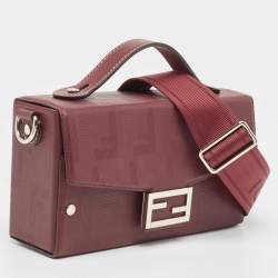 Fendi Burgundy Shadow Leather Soft Trunk Baguette Bag