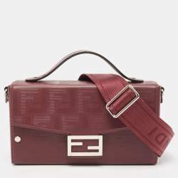 Fendi Burgundy Shadow Leather Soft Trunk Baguette Bag