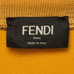 مملوكة مسبقًا Fendi Yellow Mesh Trim Jersey V-Neck Half Sleeve T-Shirt S