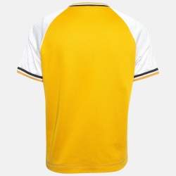 مملوكة مسبقًا Fendi Yellow Mesh Trim Jersey V-Neck Half Sleeve T-Shirt S