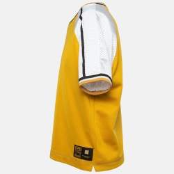 مملوكة مسبقًا Fendi Yellow Mesh Trim Jersey V-Neck Half Sleeve T-Shirt S
