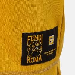 مملوكة مسبقًا Fendi Yellow Mesh Trim Jersey V-Neck Half Sleeve T-Shirt S