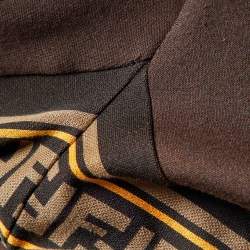 Pre Owned Fendi Brown Knit Zucca FF Logo Trimmed Zip-Up Jacket S