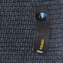 Pre Owned Fendi Blue FF Monogram Patterned Cotton Knit Polo T-Shirt M