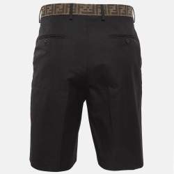 مملوكة مسبقًا Fendi Black Monogram Contrast Trimmed Shorts L