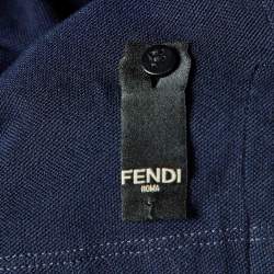 Pre Owned تي شيرت فندي قطن بيكيه أزرق كحلي رقبة بولو مقاس صغير