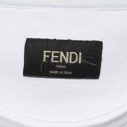 Fendi White FF Logo Patch Embroidered Cotton T-Shirt M