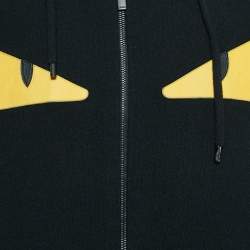 Pre Owned Fendi Black Monster Eyes Appliqued Wool Blend Hoodie L