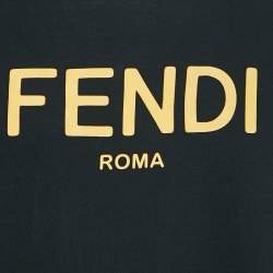 Pre Owned Fendi Black Cotton Logo Leather Applique Jersey T-Shirt XL