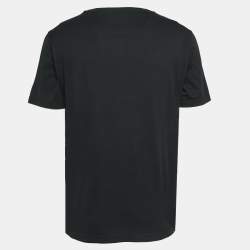 Pre Owned Fendi Black Cotton Logo Leather Applique Jersey T-Shirt XL