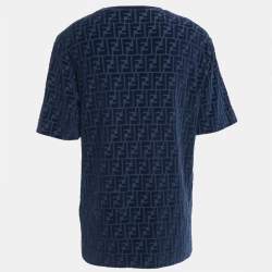 Pre Owned Fendi Navy Blue Zucca Flocked Jersey T-Shirt XL
