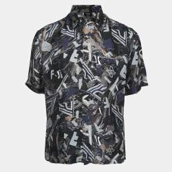 Fendi Blue Fragment Print Silk Short Sleeve Shirt M