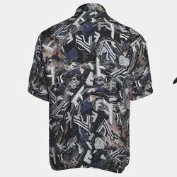 Fendi Blue Fragment Print Silk Short Sleeve Shirt M