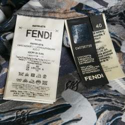 Fendi Blue Fragment Print Silk Short Sleeve Shirt M