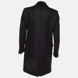 Pre Owned Fendi Black Wool Fur Collar Long Coat XXL
