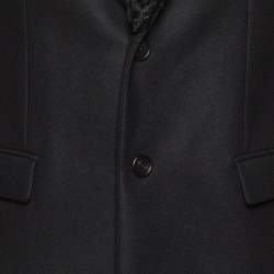 Pre Owned Fendi Black Wool Fur Collar Long Coat XXL