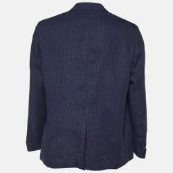 مملوكة مسبقًا Fendi Blue Zucca Print Linen Blend Single Breasted Blazer XXL