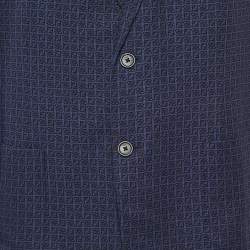 مملوكة مسبقًا Fendi Blue Zucca Print Linen Blend Single Breasted Blazer XXL