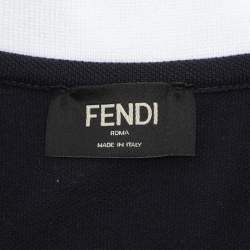 Pre Owned Fendi Navy Blue Cotton Knit Long Sleeve Polo Shirt M