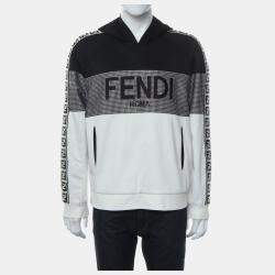 Fendi White, Black Cotton and Polyester Two Tone Zucca Houndstooth Hoodie M