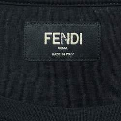 مملوكة مسبقًا Fendi Black Monster Eye Applique Jersey Crewneck T-Shirt L