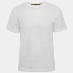 Fendi White FF Patterned Stretch Knit Half Sleeve T-shirt XS