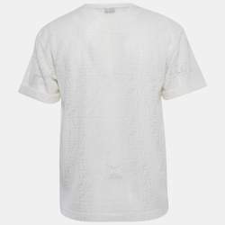 Fendi White FF Patterned Stretch Knit Half Sleeve T-shirt XS