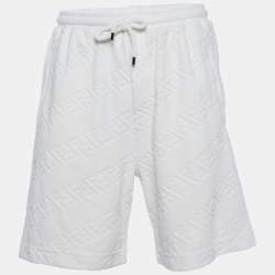 Fendi White FF Velour Cotton Shorts L