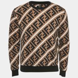 Fendi Brown Monogram Print Cotton Crewneck Sweatshirt S